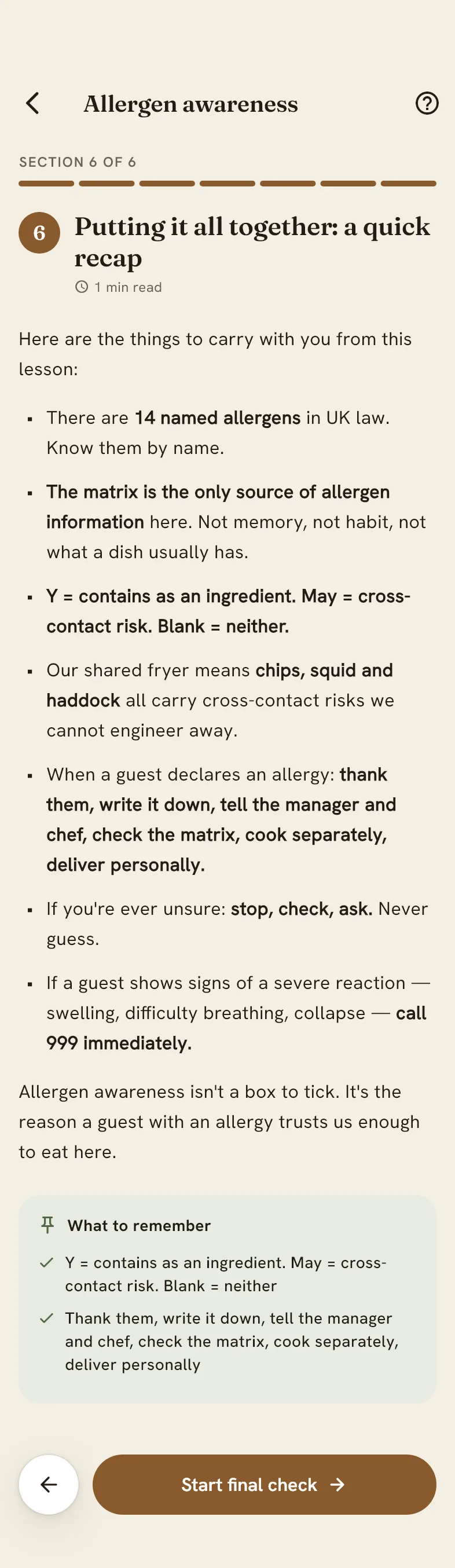 Section 6 of the course in the frunt app, "Putting it all together: a quick recap".